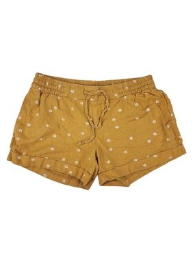 Old Navy Mustard Yellow Linen Blend Floral Shorts Drawstring Waist Small Cottage
